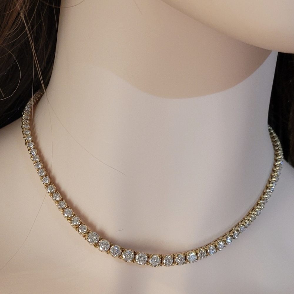 Diamond Tennis Necklace 14KT Gold, 16" Inches. 8.53ctw Vintage 1988